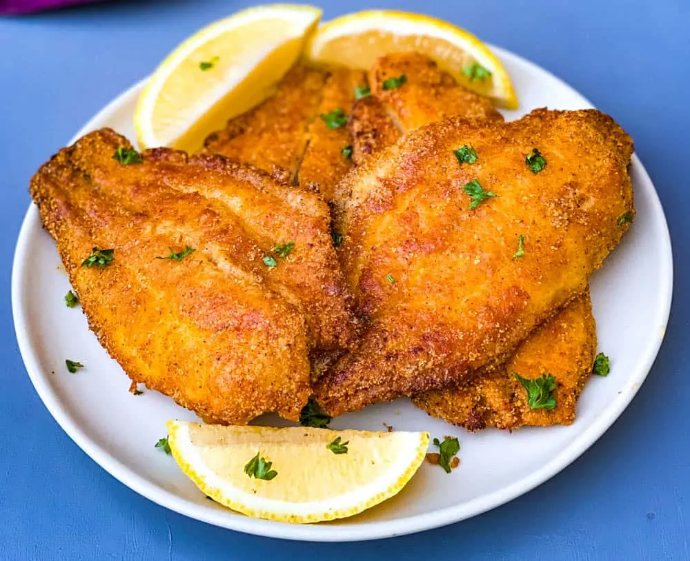air fryer 3 ingredient fried catfish on a white plate