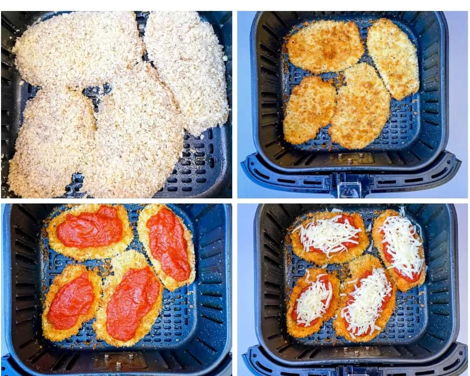 collage photo of air fryer chicken parmesan