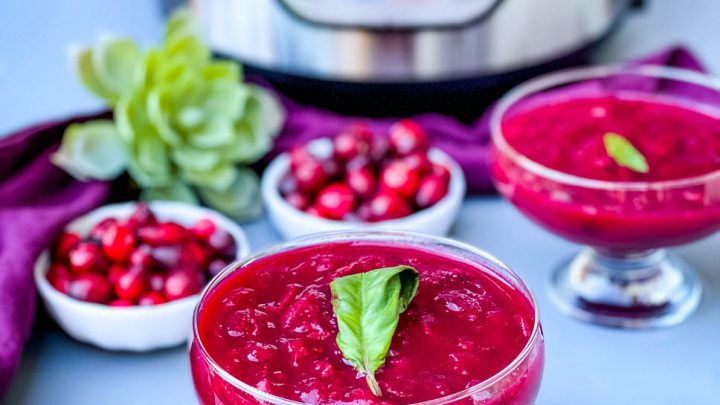 Instant Pot cranberry sauce in a glass bowl