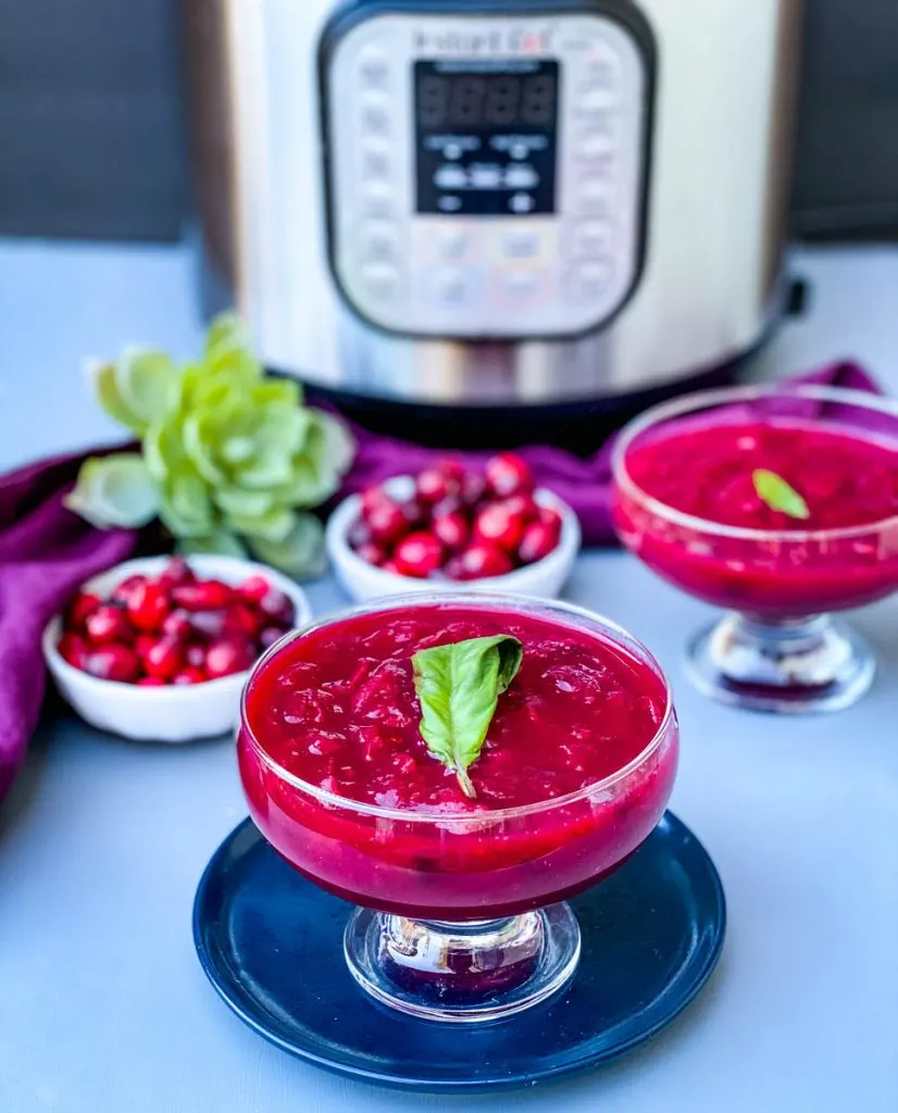 Instant Pot cranberry sauce in a glass bowl