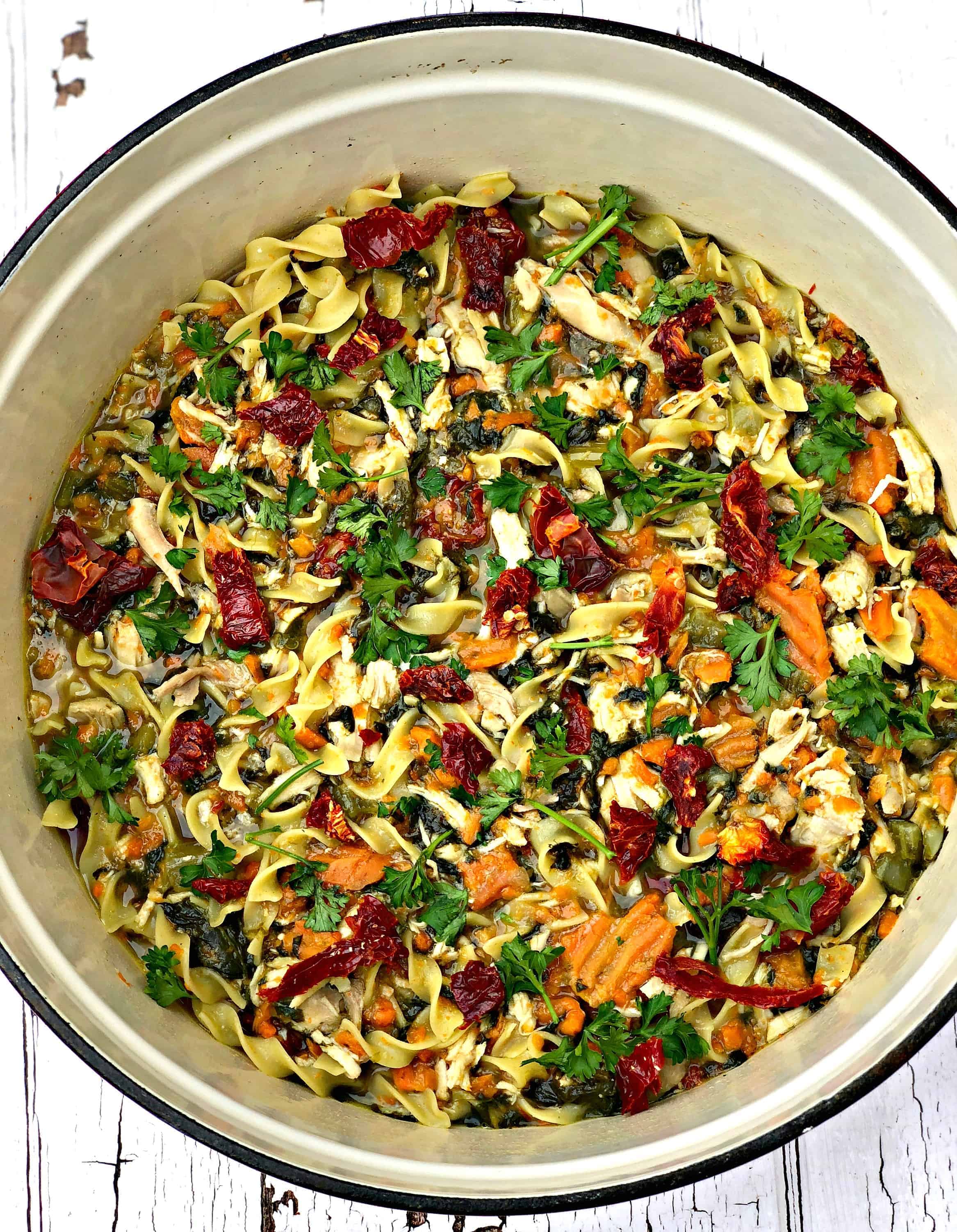 Easy, Instant Pot Chicken Noodle Soup and Spinach with VIDEO