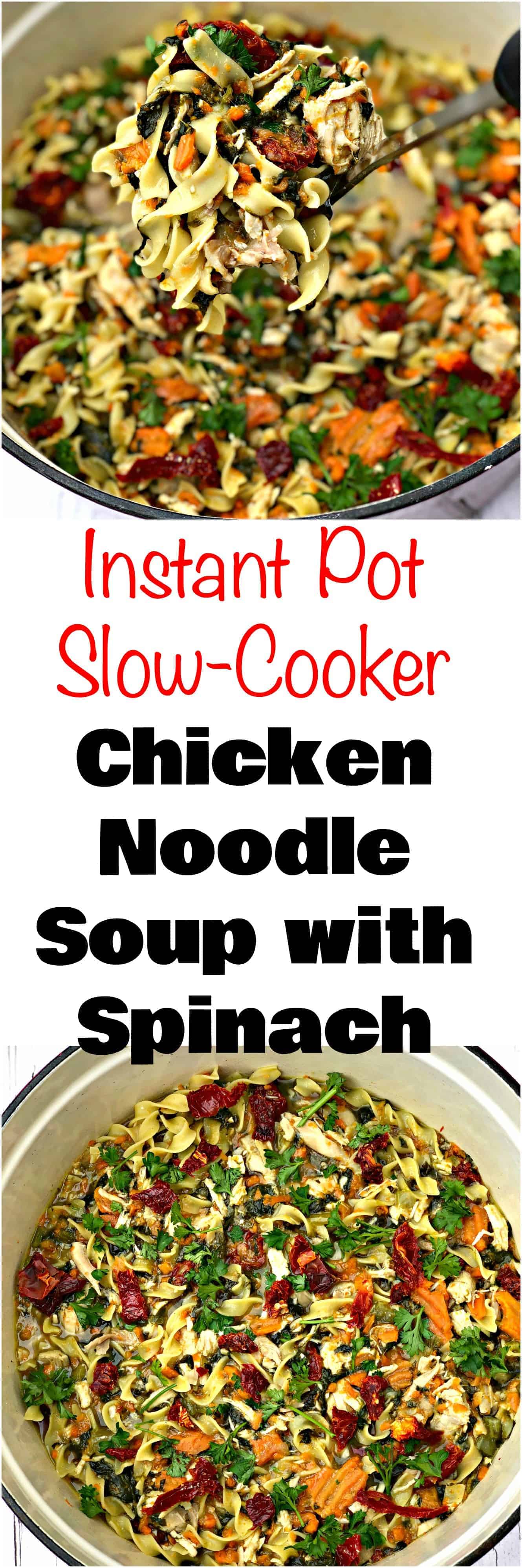 Easy, Instant Pot Chicken Noodle Soup and Spinach with VIDEO