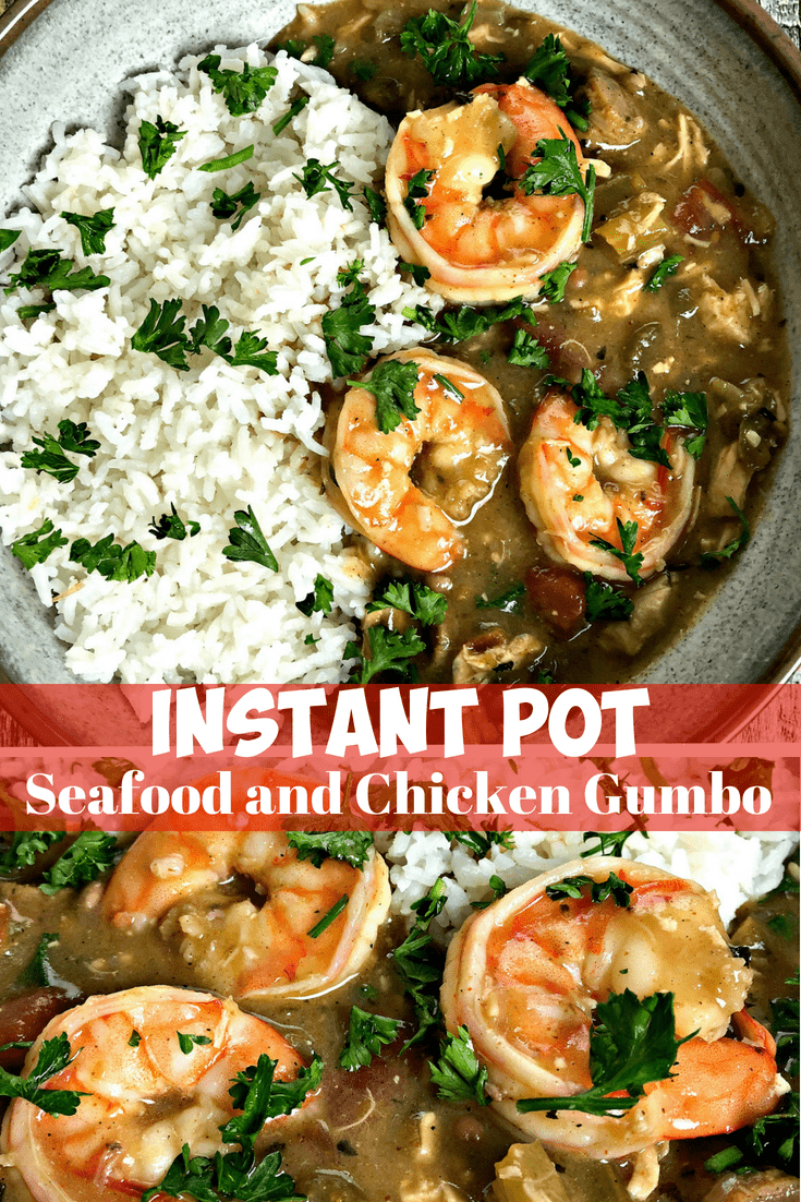 Instant Pot Louisiana Seafood, Chicken, and Sausage Gumbo with shrimp is an easy pressure cooker recipe with okra, Creole seasoning that is Cajun and spicy. #InstantPot #InstantPotRecipes #PressureCooker #PressureCookerRecipes #Spicy #SpicyRecipes