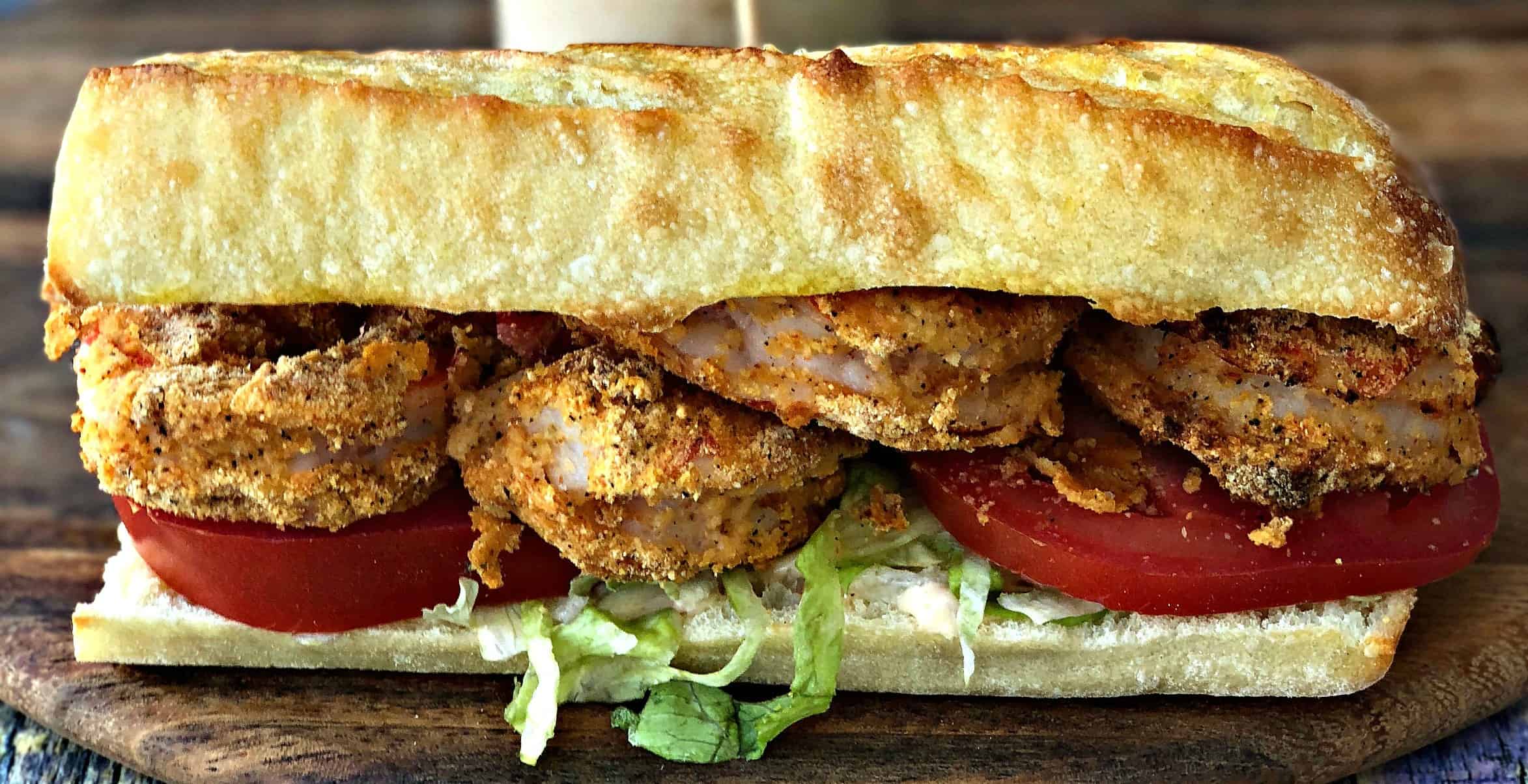 Air Fryer Fried Louisiana Shrimp Po Boy with Remoulade Sauce