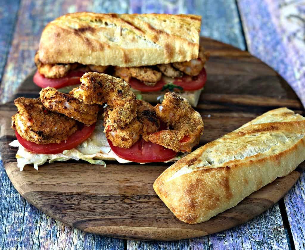 Air Fryer Fried Louisiana Shrimp Po Boy with Remoulade Sauce