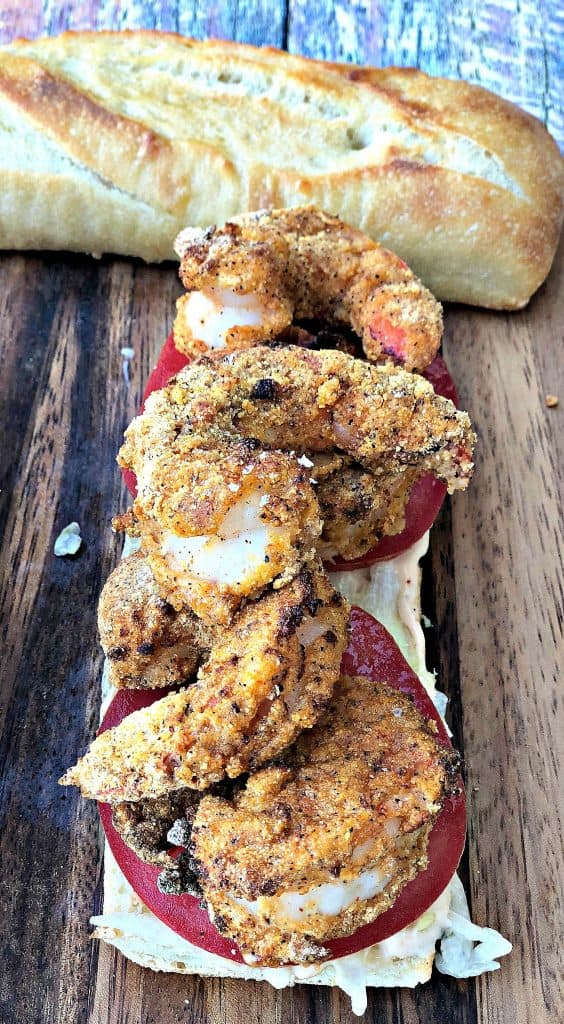 Air Fryer Fried Louisiana Shrimp Po Boy with Remoulade Sauce