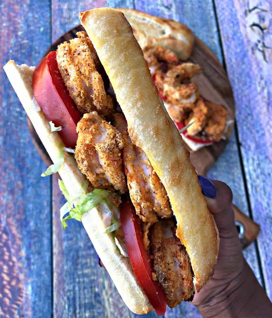 Air Fryer Fried Louisiana Shrimp Po Boy with Remoulade Sauce