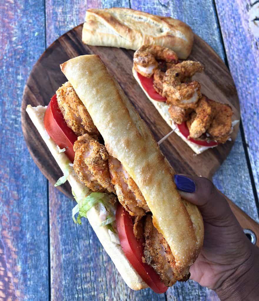 Air Fryer Fried Louisiana Shrimp Po Boy with Remoulade Sauce