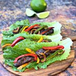 keto low carb steak fajitas on a lettuce wrap