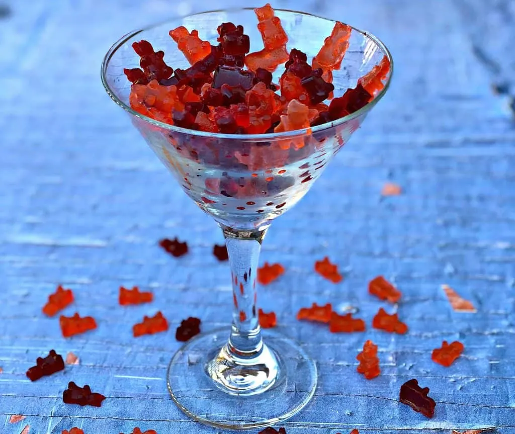 vodka filled gummy bears in a glass