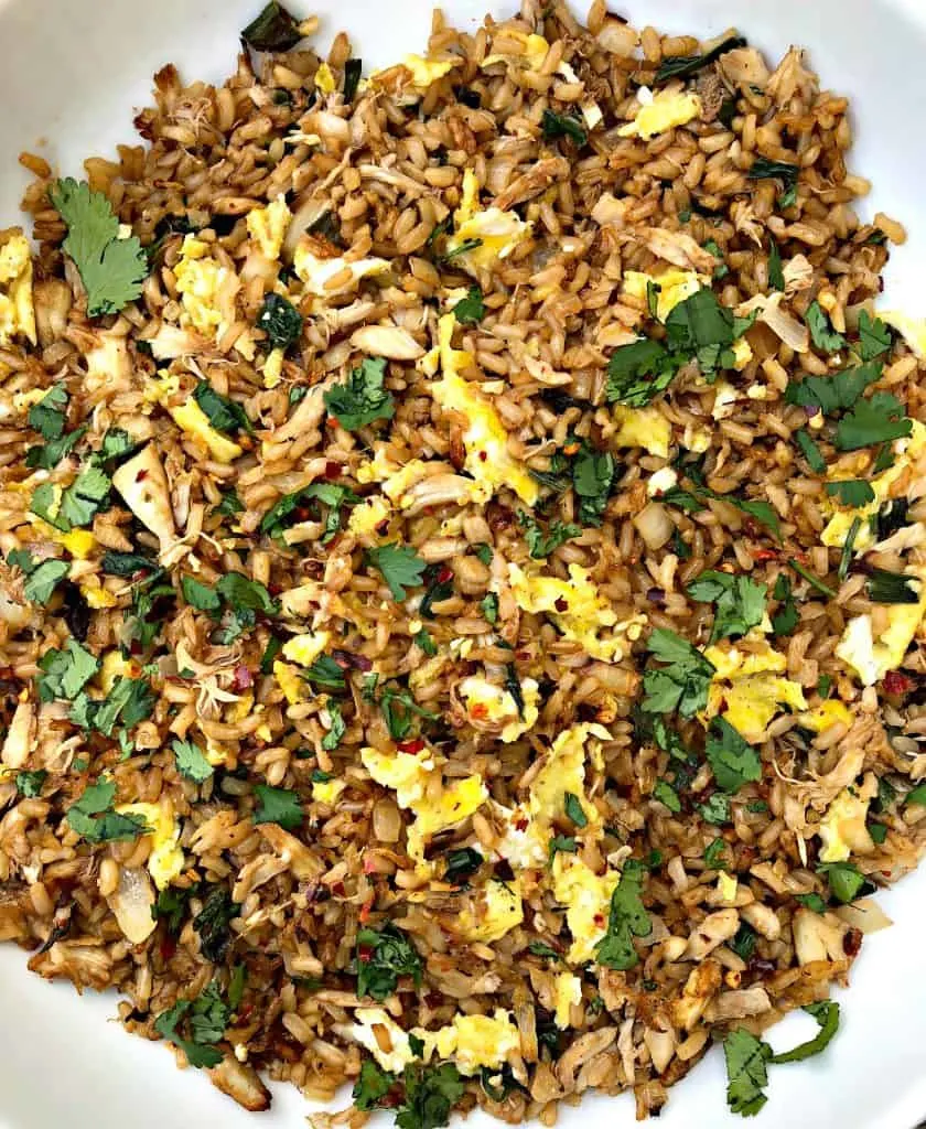close up photo of air fryer crab fried rice
