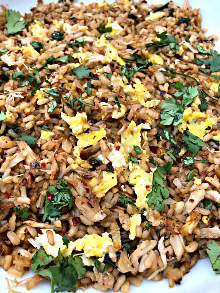 close up photo of air fryer crab fried rice