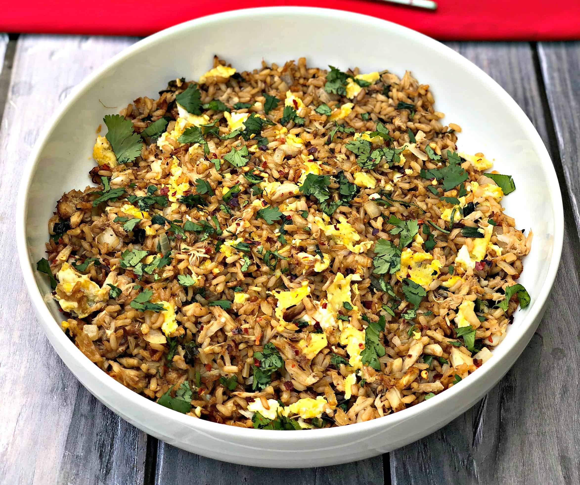 close up photo of air fryer crab fried rice