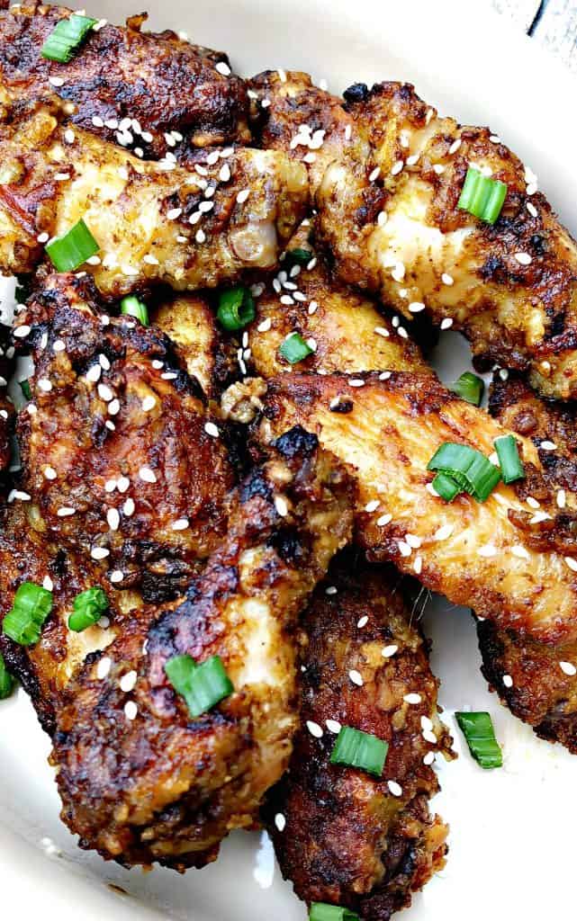 Thai chili chicken wings in a bowl 