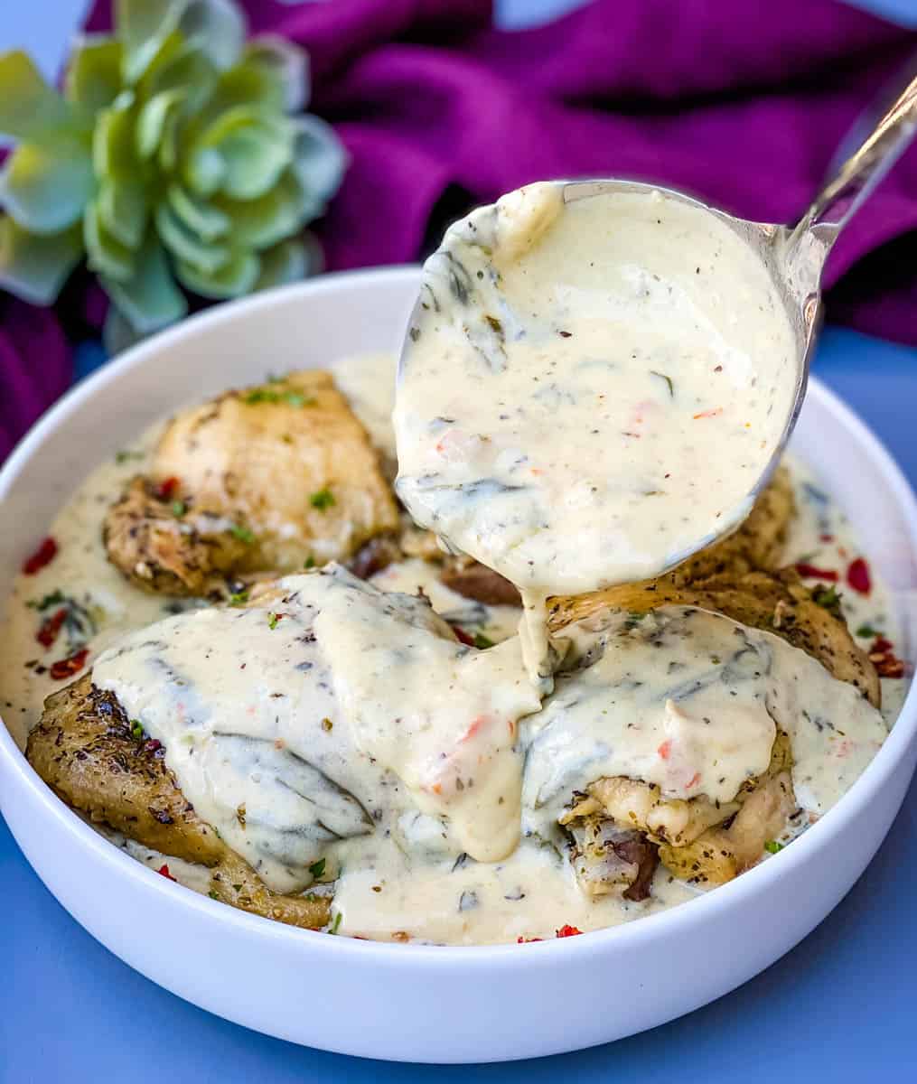 Instant Pot Keto Low-Carb Creamy Garlic Tuscan Chicken Thighs & {VIDEO}