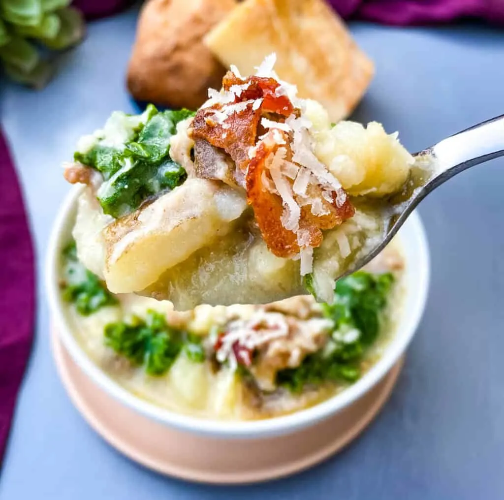 a spoonful of Instant Pot Zuppa Toscana Soup