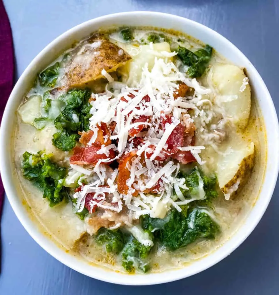 Instant Pot or Slow-Cooker Olive Garden Zuppa Toscana Soup in a serving bowl