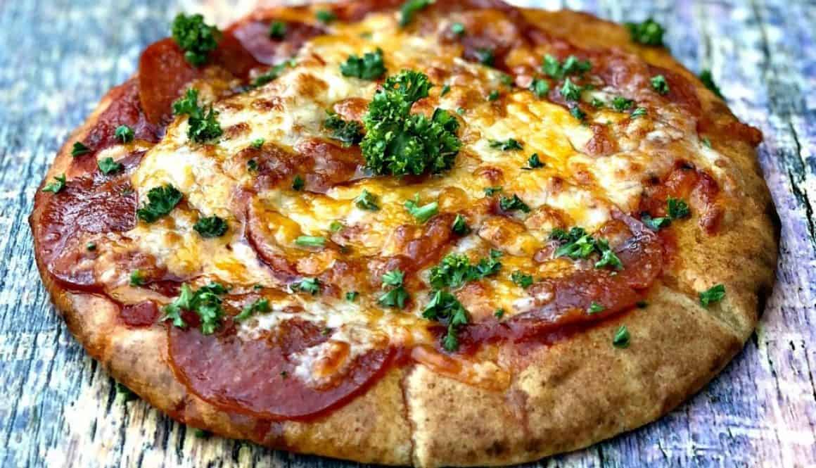Air Fryer 10Minute Whole Wheat Pita Bread Pepperoni Pizza
