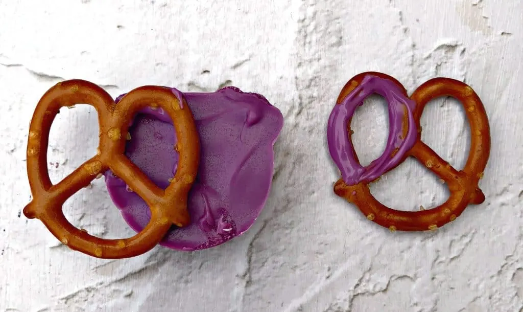 easter bunny butt pretzel candy with tulips and grass