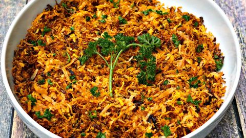 sweet potato hash browns in a white bowl