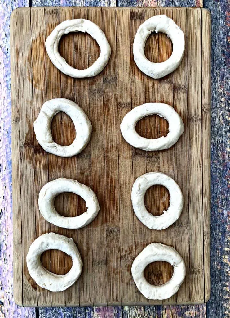 biscuits on a cutting board cut like donuts