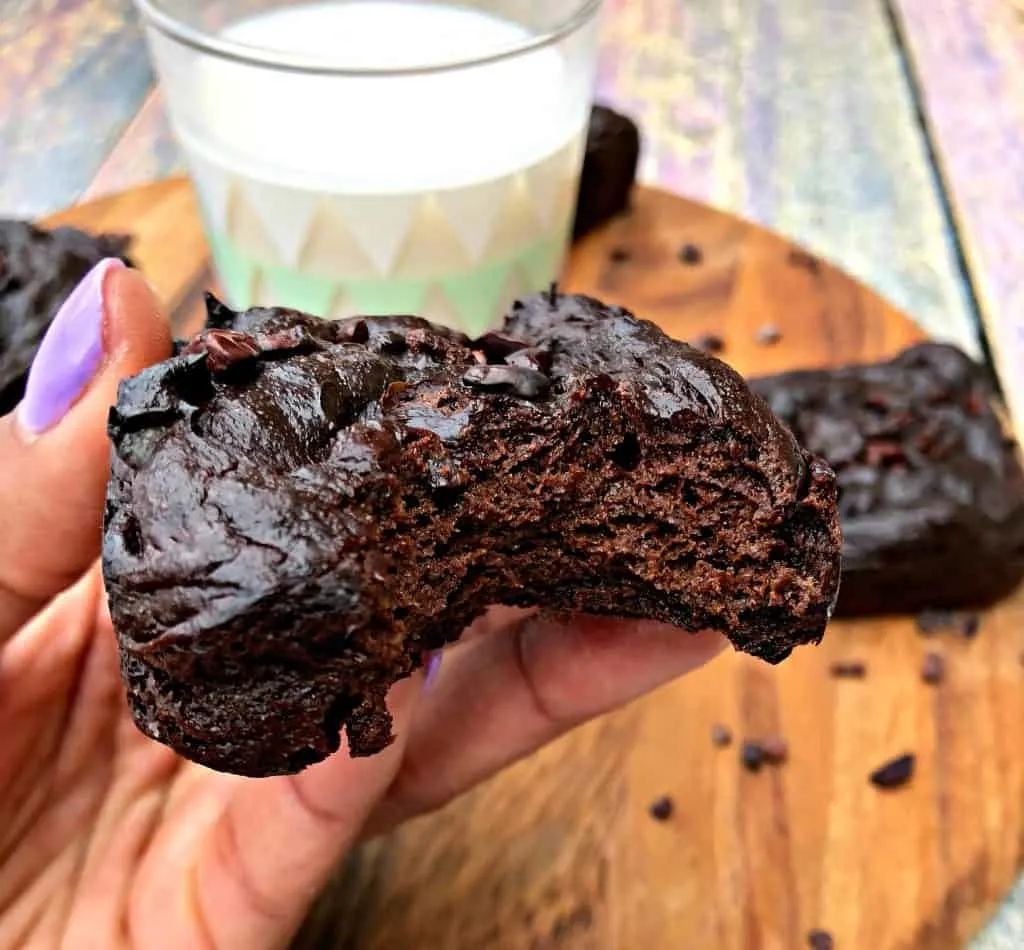 avocado brownies with milk on a brown cutting board