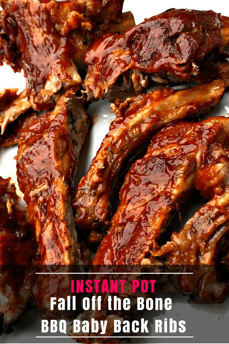 Instant Pot Fall Off the Bone BBQ Baby Back Ribs are a pressure cooker recipe for grilled pork ribs. These ribs are quick and easy to make and can be baked or grilled. These ribs are marinated with a pork rub and then drizzled in Kansas City Gates' BBQ sauce. #InstantPot #InstantPotRecipes #BBQ #Ribs #PressureCooker #PressureCookerRecipes