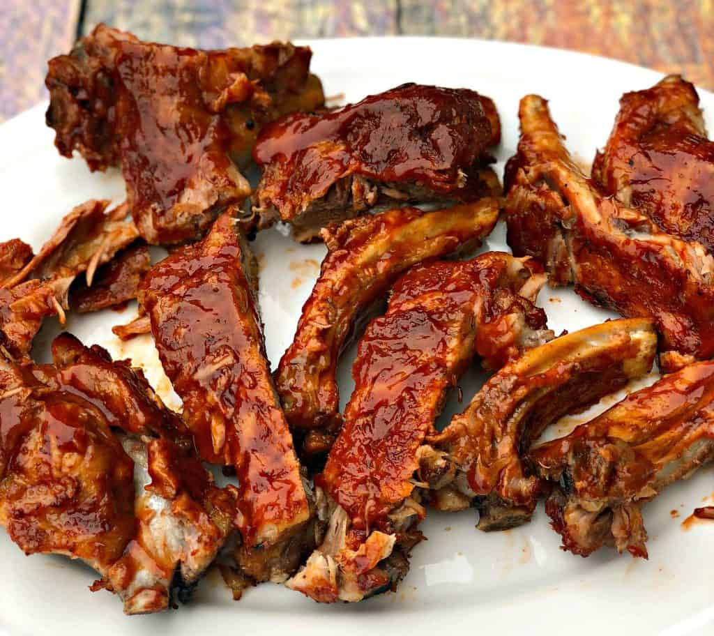 instant pot baby back ribs on a white plate