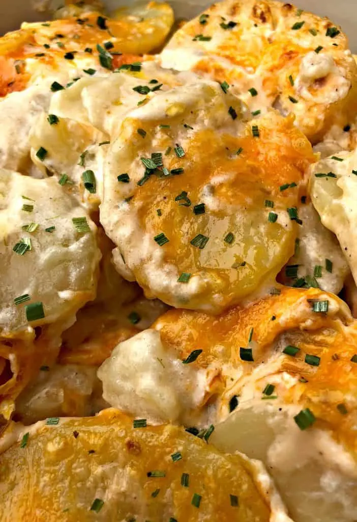 close up of instant pot scalloped potatoes