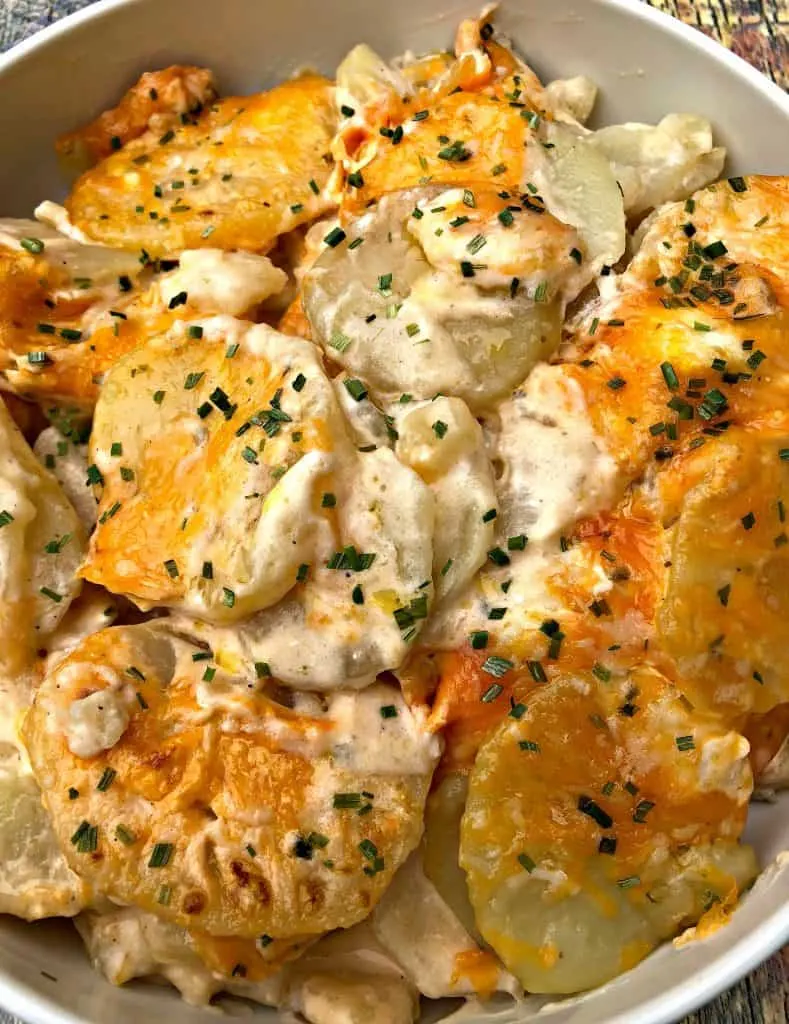 close up of instant pot scalloped potatoes