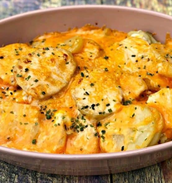 instant pot scalloped potatoes 7 instant pot scalloped potatoes in a pink bowl