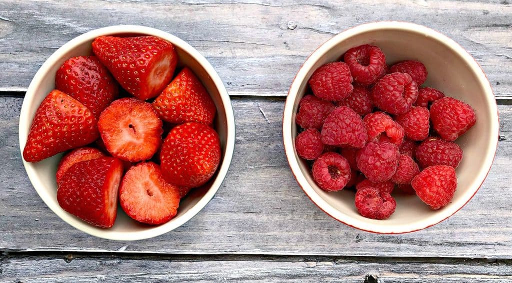 fresh strawberries and raspberries