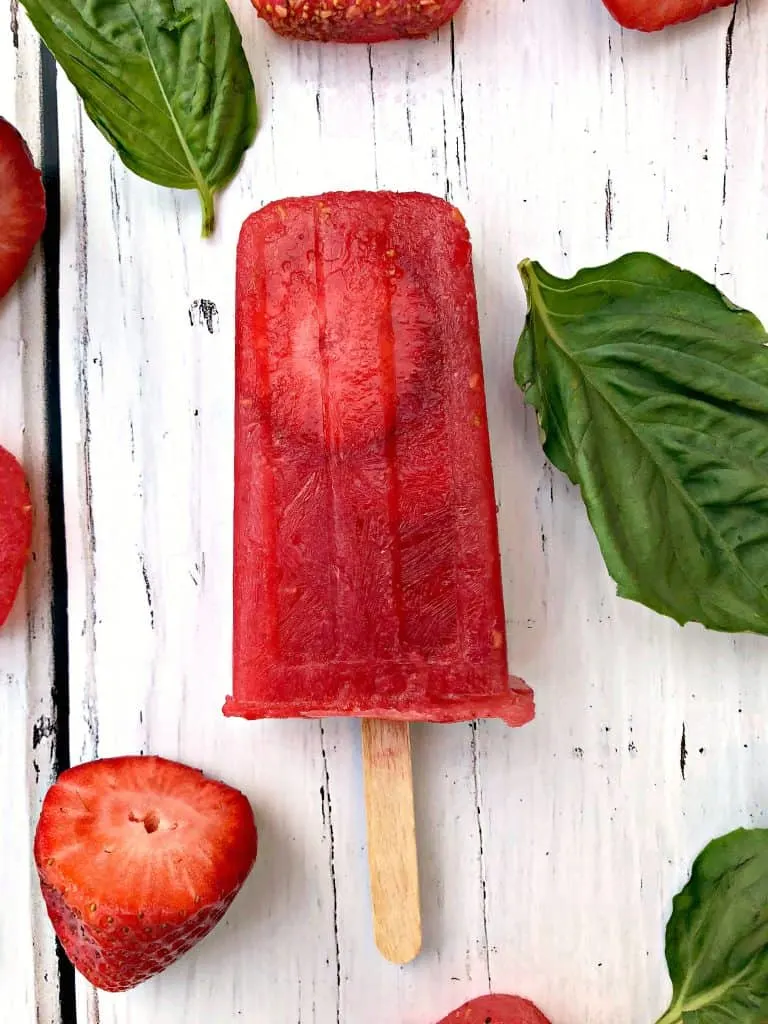 rose' wine popsicles with basil and strawberries