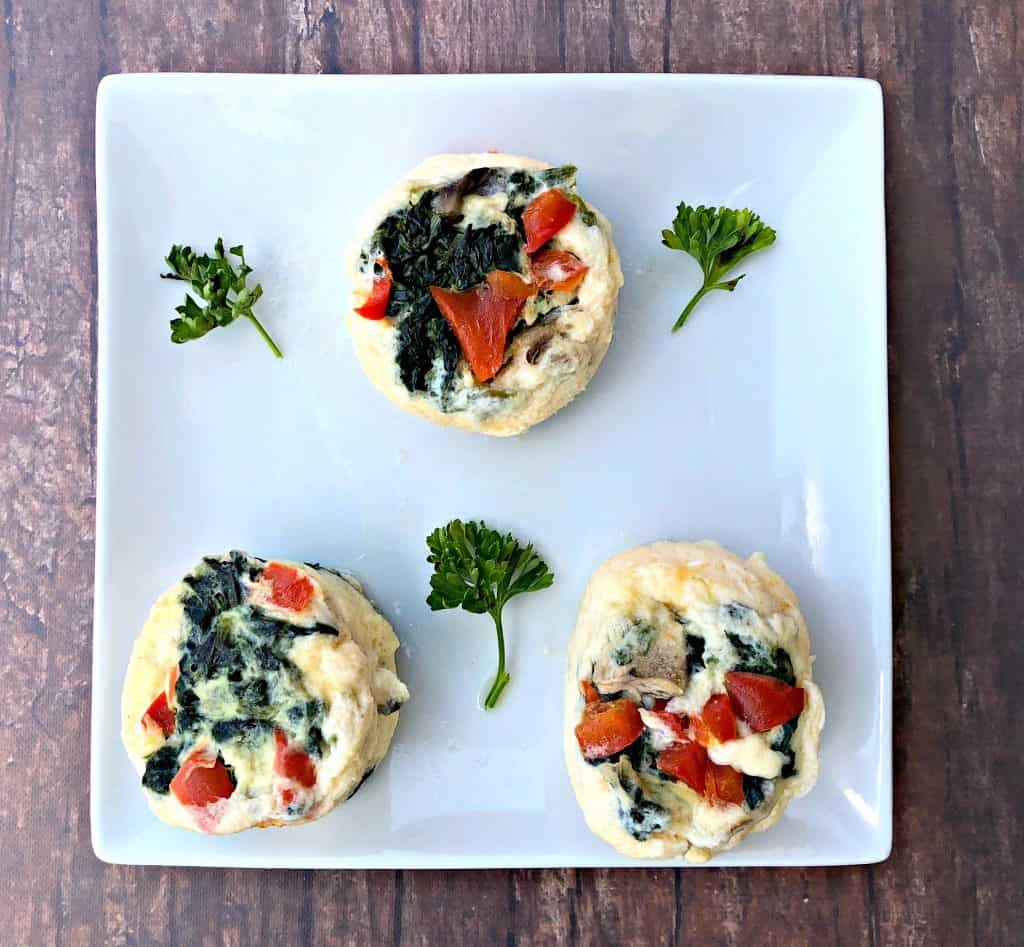 Keto Low-Carb Egg White Omelet Vegetable Bites on a white plate