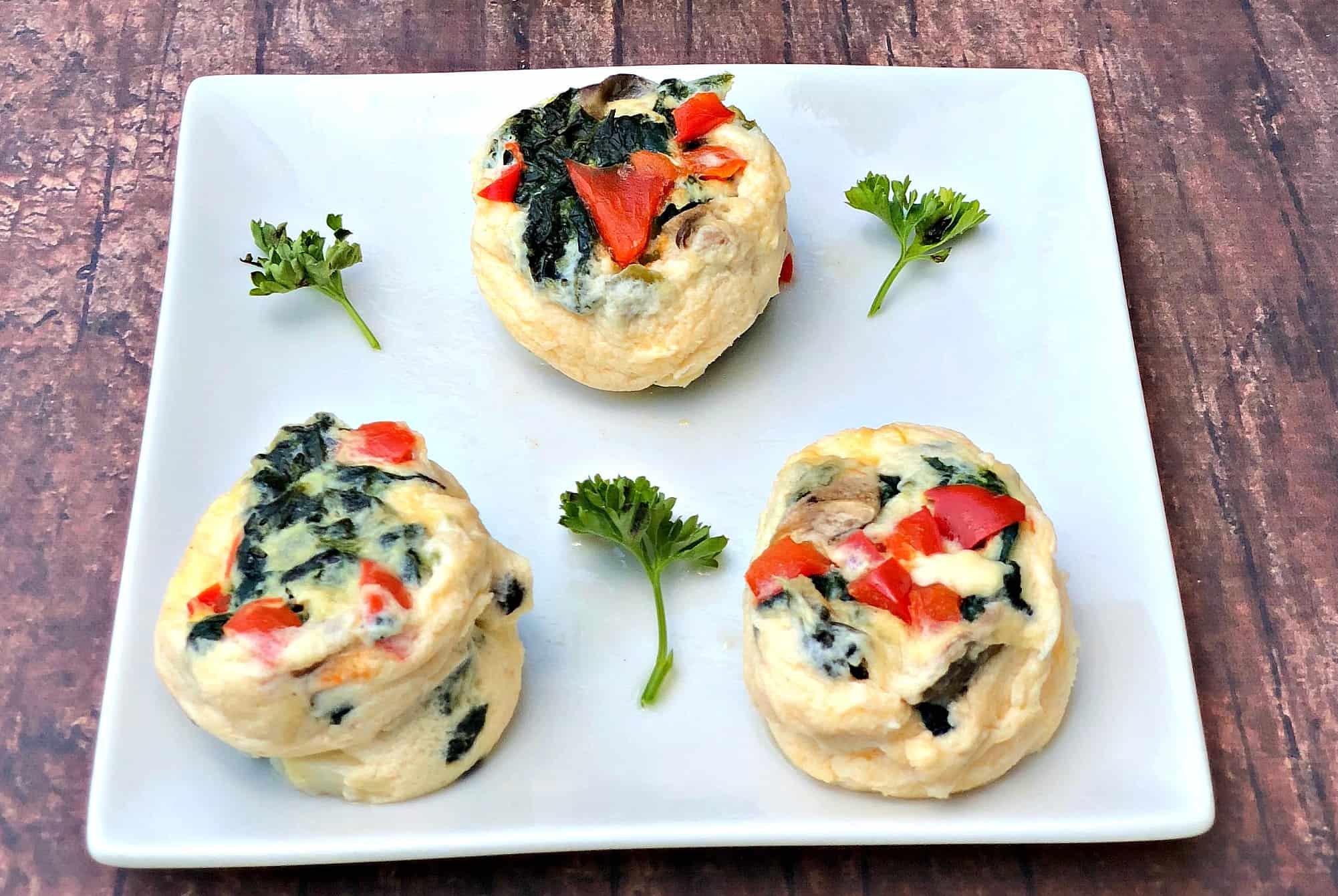 Keto Low-Carb Egg White Omelet Vegetable Bites on a white plate