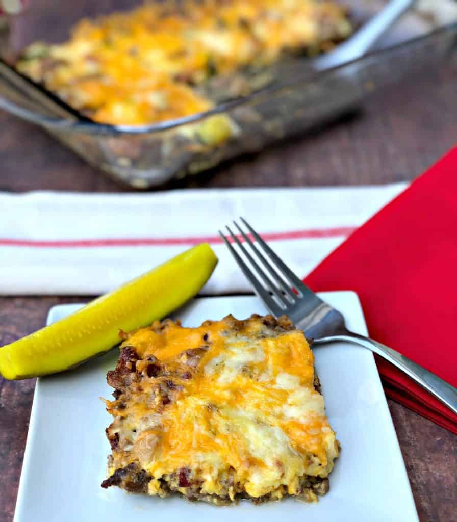 keto cheeseburger casserole with pickle