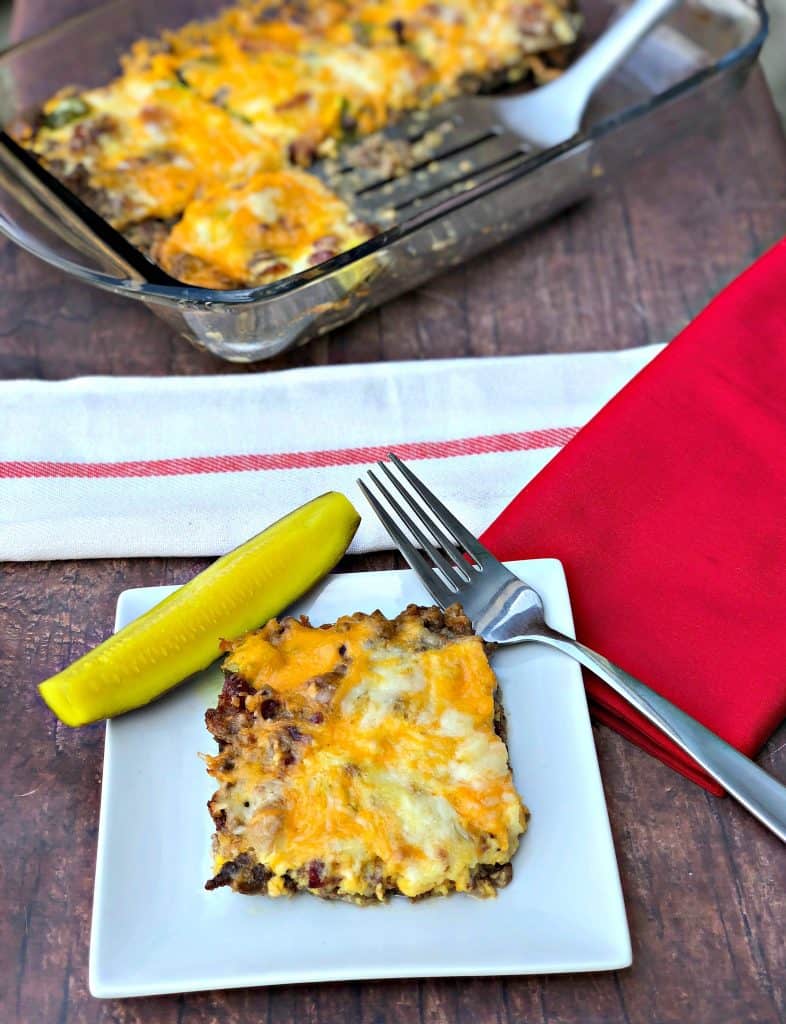 keto cheeseburger casserole with pickle