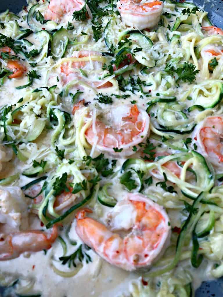 shrimp zucchini noodles close up photo