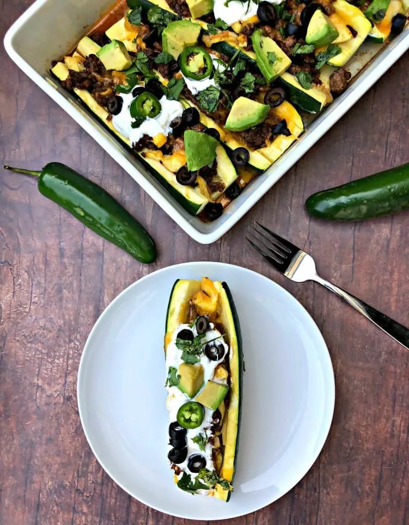 zucchini nachos with olives and sour cream