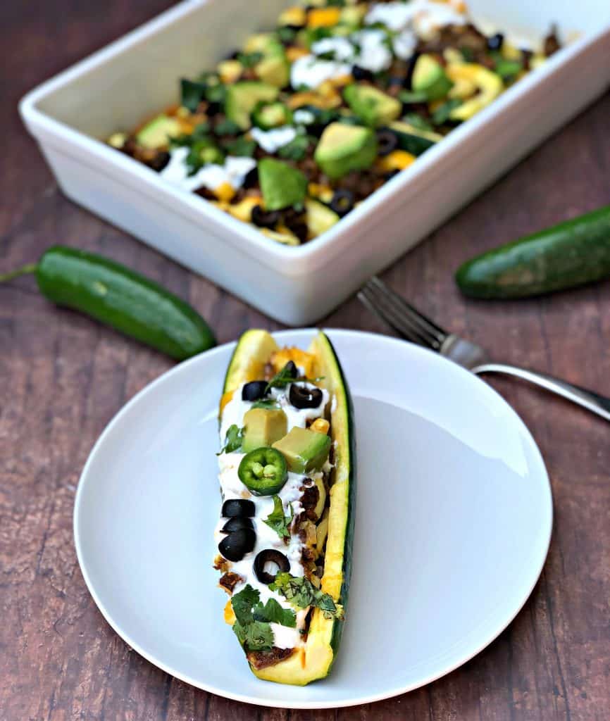 zucchini nachos with olives and sour cream