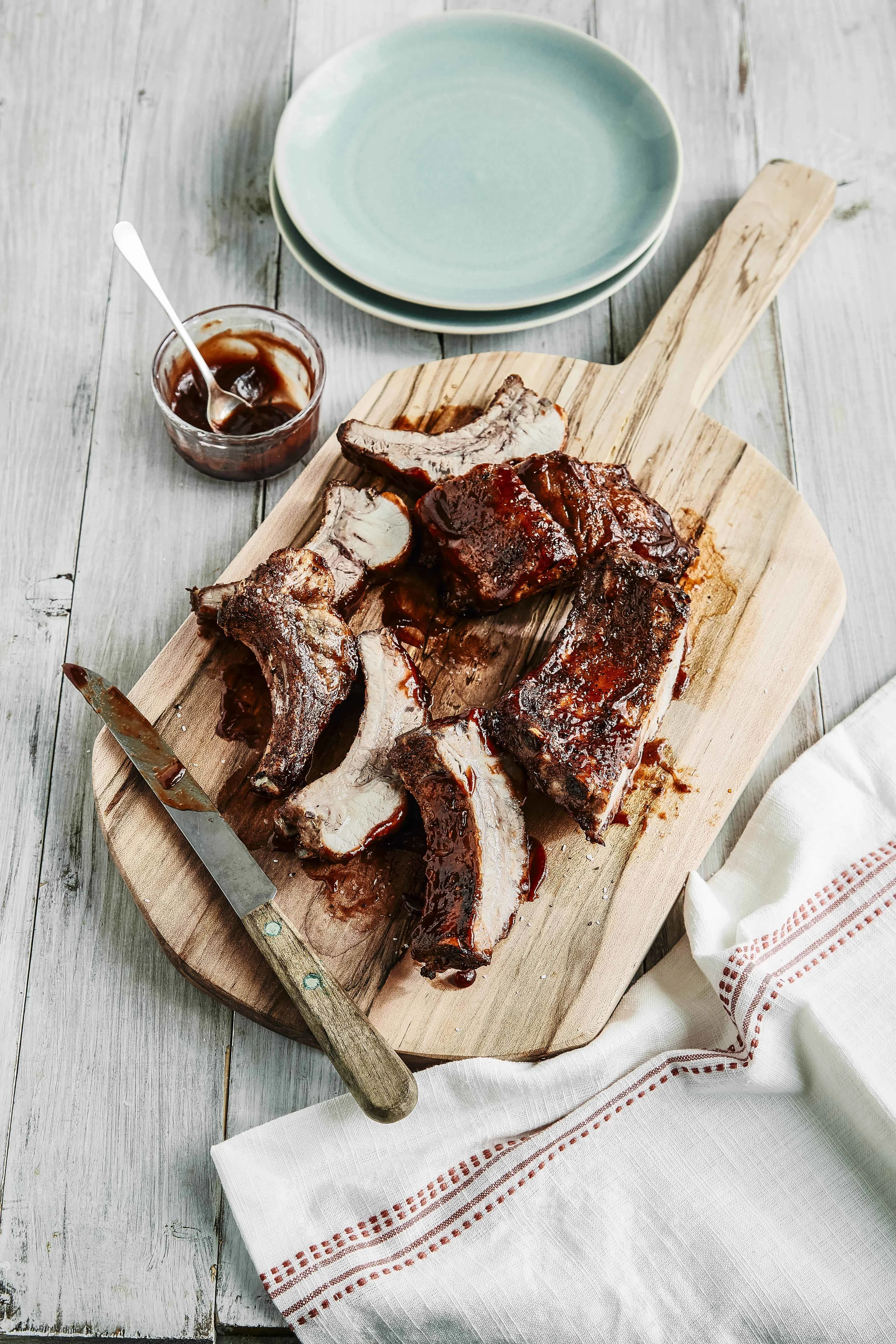 air fryer Barbecued Baby Back Ribs on a cutting board
