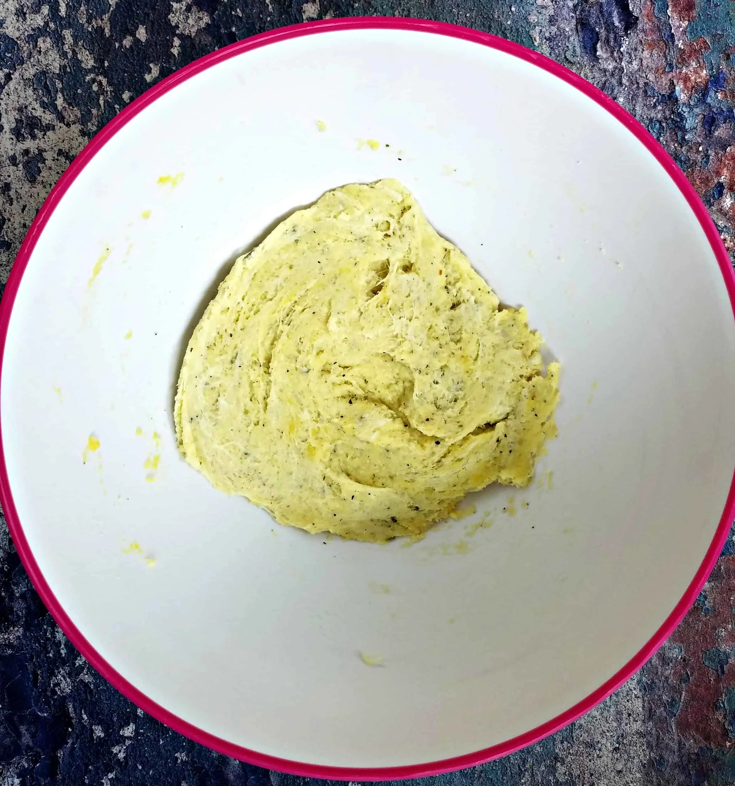 keto fathead pizza crust dough in a mixing bowl