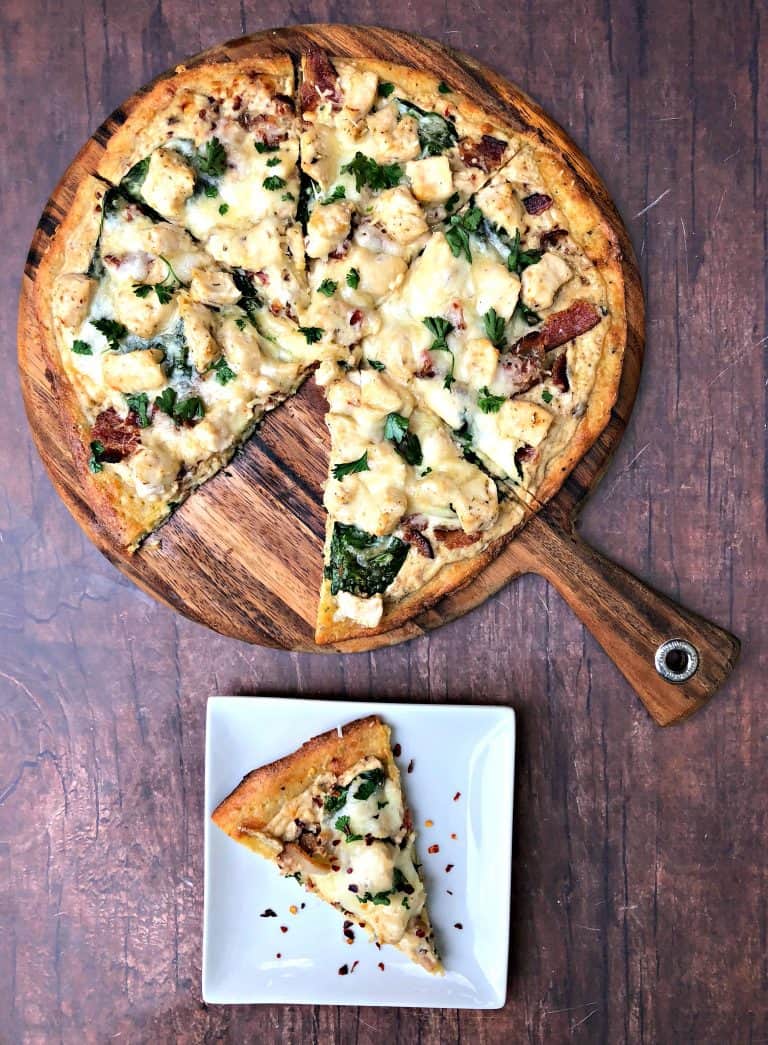 Keto LowCarb Chicken Alfredo Pizza