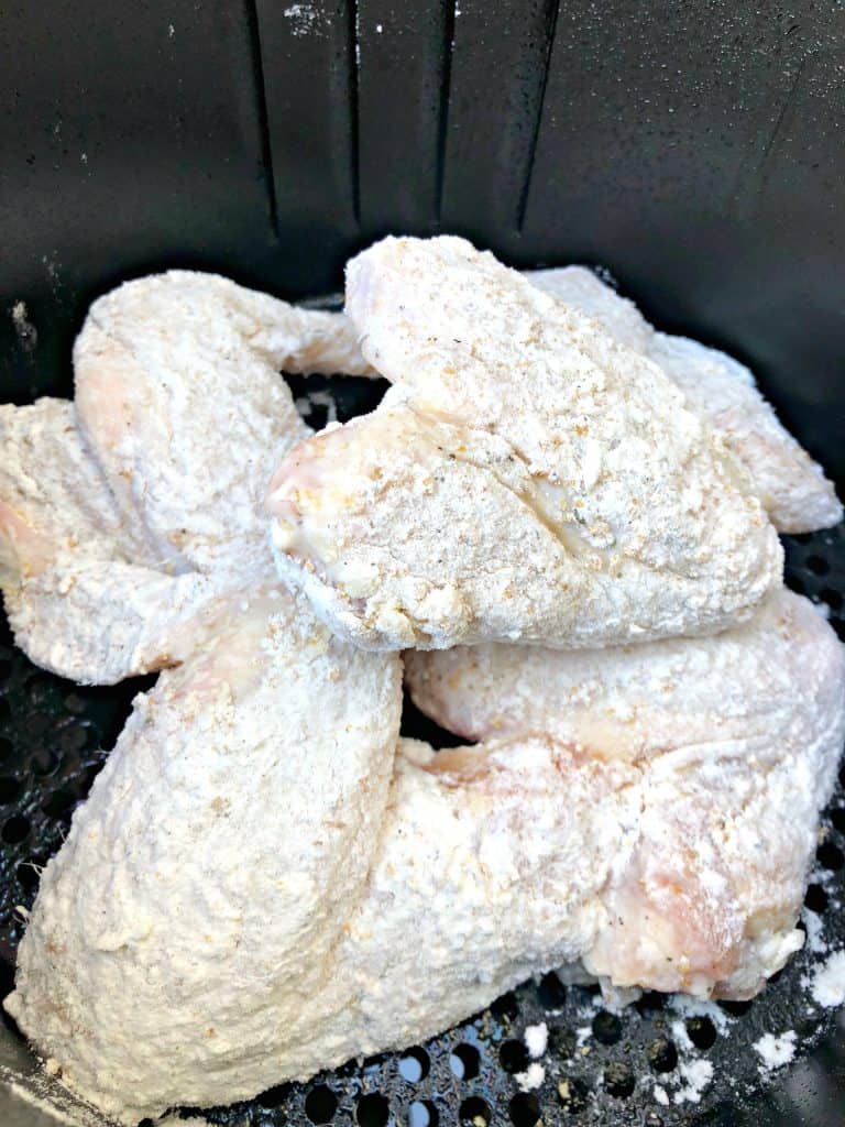 floured chicken wings in air fryer