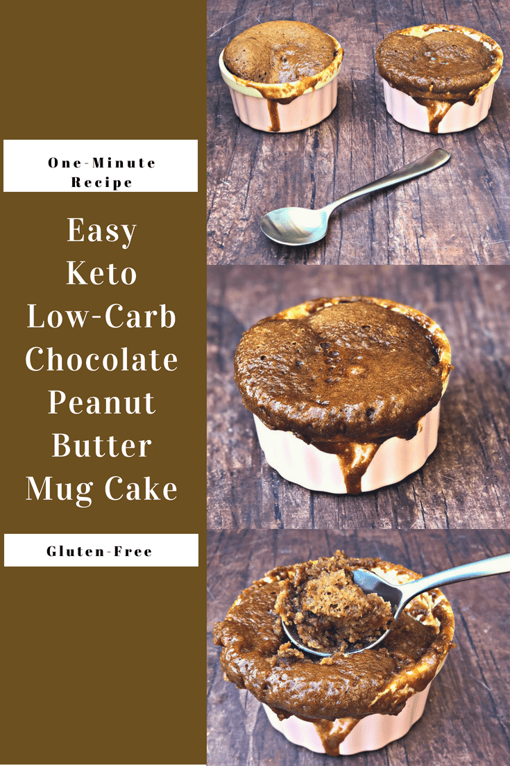 Easy Keto Low-Carb Microwave Chocolate Peanut Butter Mug Cake is a quick, one-minute gluten-free healthy recipe loaded with sugar-free chocolate chips, natural peanut butter, and cocoa. This dessert is made in a cup with only 2 grams of carbs per serving! #Keto #KetoDiet #KetoRecipes