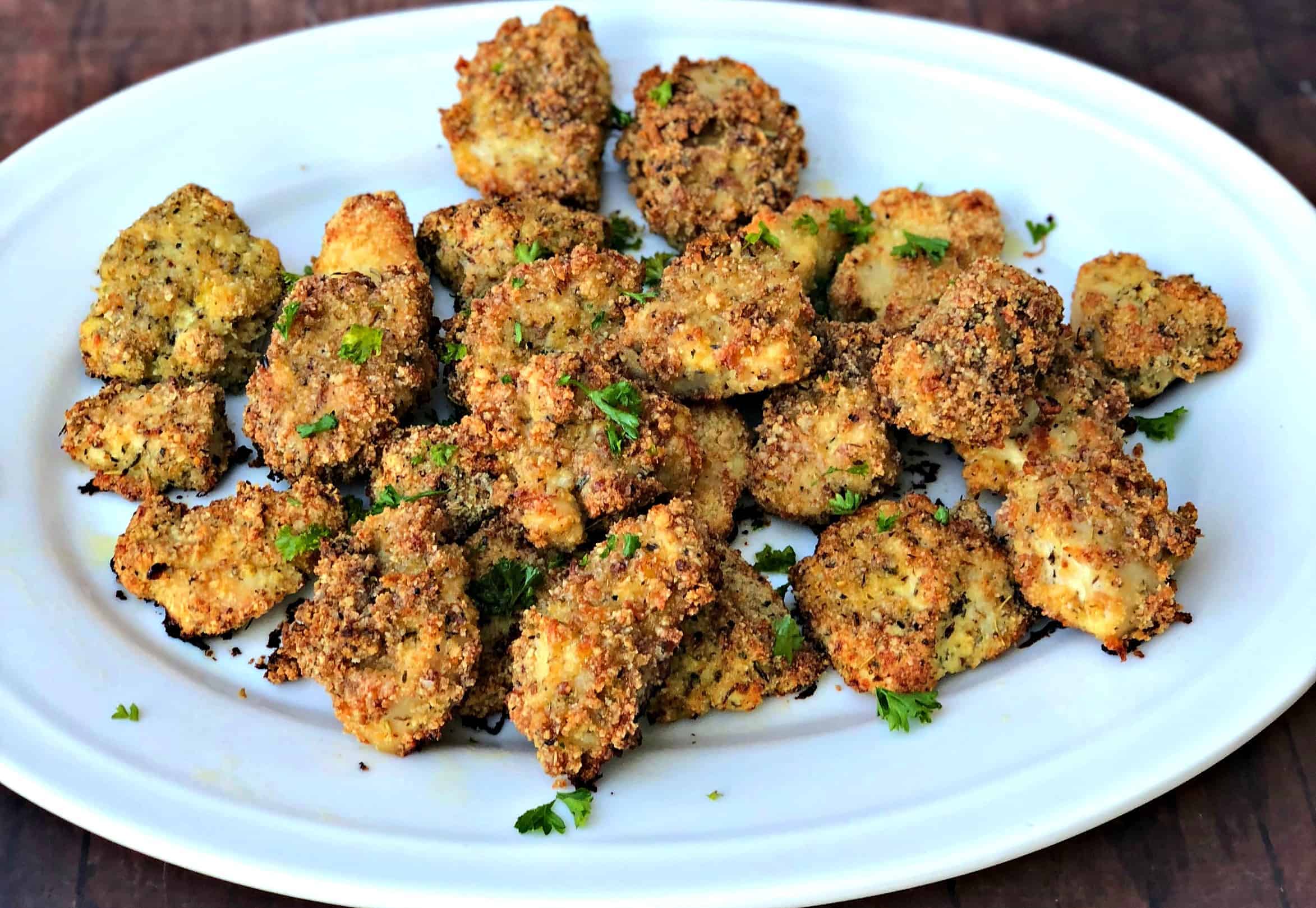 keto bacon chicken nuggets on a white plate