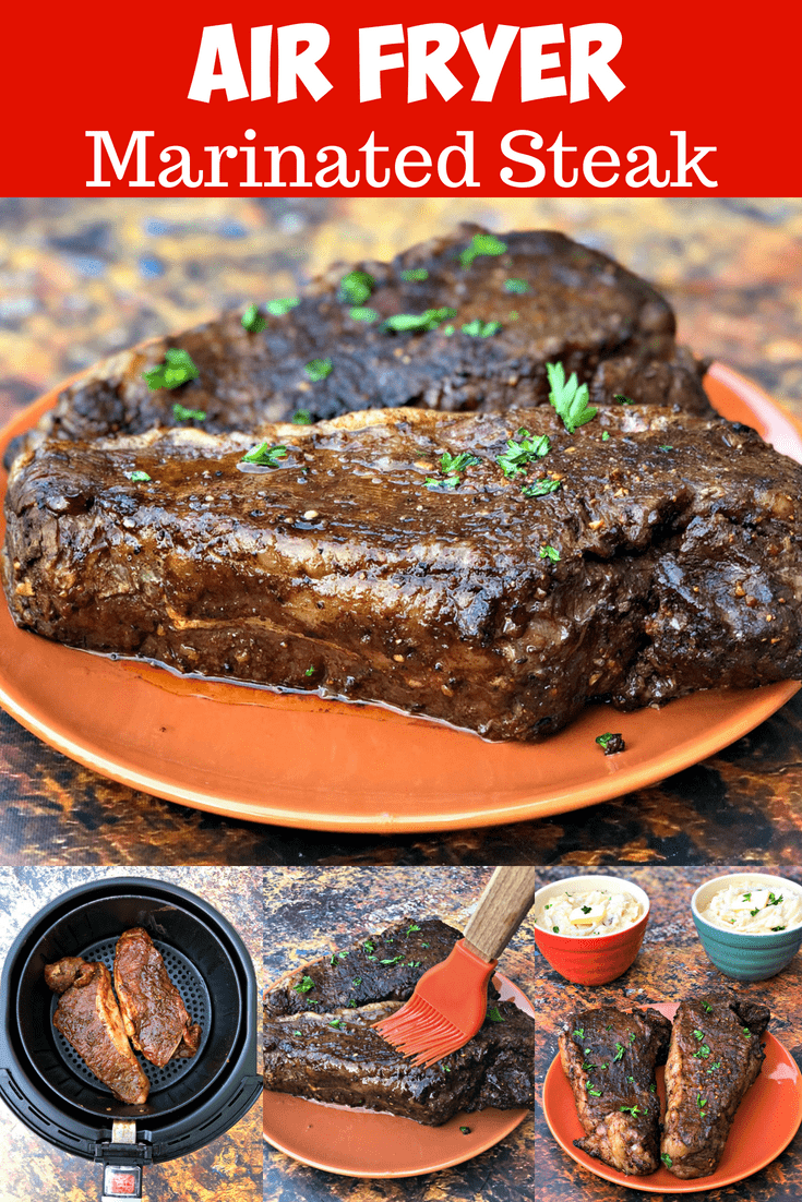 Air Fryer Marinated Steak with {VIDEO} is a quick and easy recipe that will show cooking steak in the airfryer. You will learn how to cook grilled steaks like New York strip, ribeyes, or filet mignon in a fraction of the time! This dish uses liquid smoke for a grilled taste as if was smoked outside on the grill!