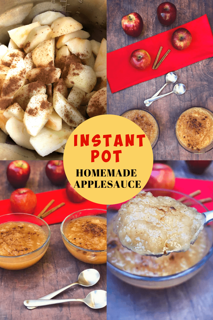Easy Instant Pot 4 Ingredient Homemade Applesauce is a simple, quick pressure cooker recipe that takes less than 15 minutes to cook from start to finish! This applesauce is free of refined sugar, is gluten-free and is kid-friendly, adults will love it, too! Load up on this for fall and back to school! #InstantPot #InstantPotRecipes