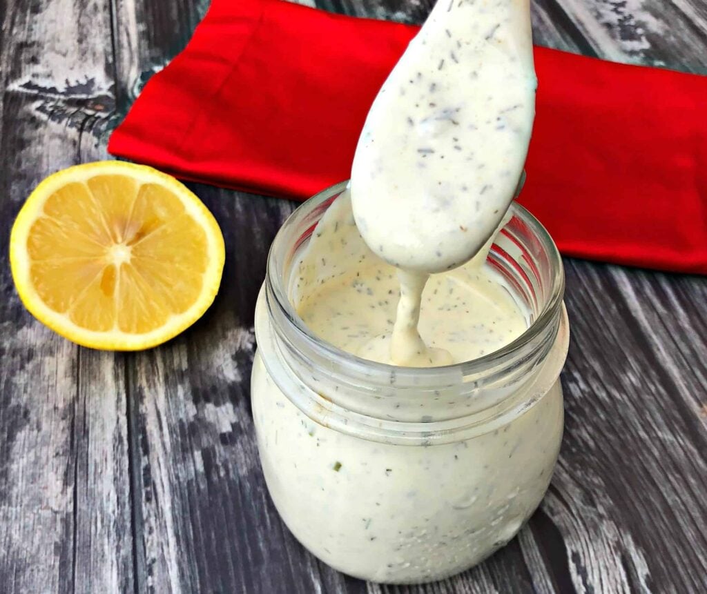 keto ranch dressing with a spoon