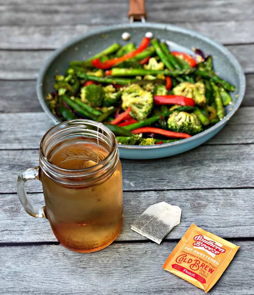 low carb vegetable stir fry in a skillet